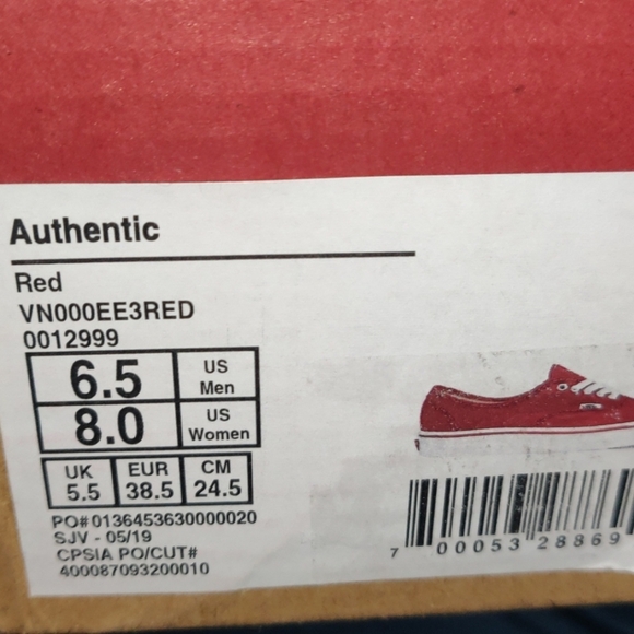 Vans Authentic Red - VN000EE3RED for sale | eBay Vans Authentic (Red) UnisexSkate Shoes size men\'s